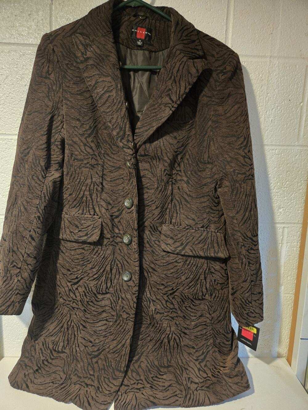 Gallery Womens Button Up Coat Brown And Black Size M New With Tags